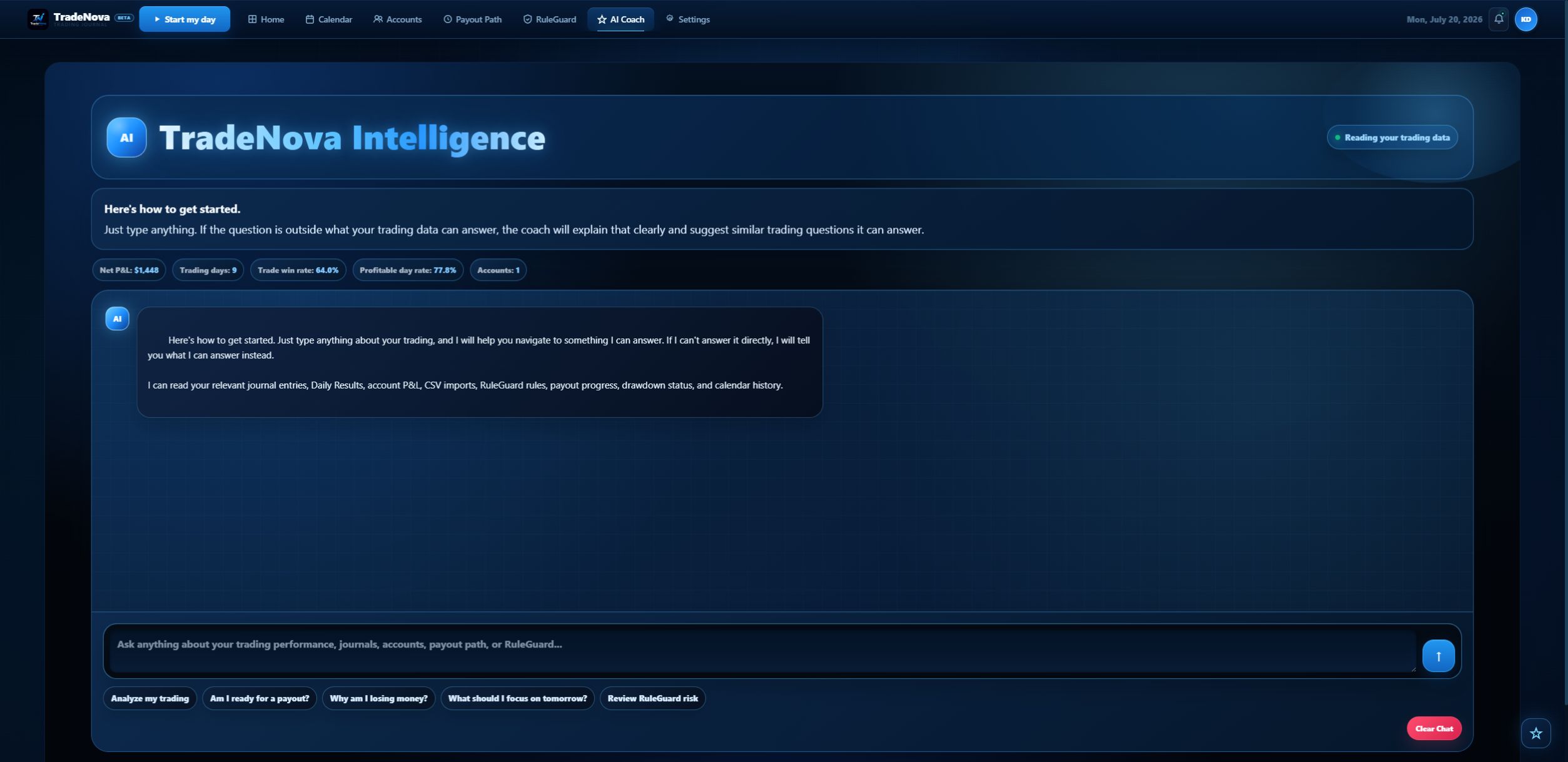 A second look at your notes. TradeNova Beta sample screen